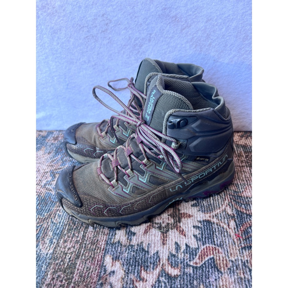 La Sportiva Ultra Raptor II Mid GTX Hiking Boots Grey Teal Purple Women 7 38